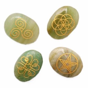 Wicca sada kamenů avanturín s keltskými symboly - 4 x cca 3,7 až 3,9 cm