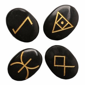 Wicca sada kamenů bazalt černý s keltskými symboly - 4 x cca 3,5 cm