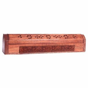 Truhlička a stojánek dřevo na vonné tyčinky se symbolem Óm - cca 31 x 5,5 x 6 cm