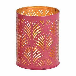 Svícen kovový Vějířovitý vzor na čajové a votivní svíčky sytě růžový - výška cca 10 cm
