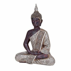 Buddha meditující thajská soška ve stříbrném hávu - výška cca 29 cm