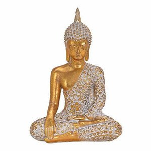 Buddha dotýkající se Země thajská soška s patinou barvy zlata - výška cca 32 cm
