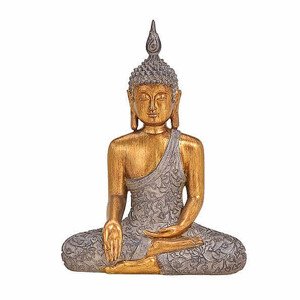 Buddha dotýkající se země thajská soška kolorovaná hnědozlatá 32 cm - 32 cm