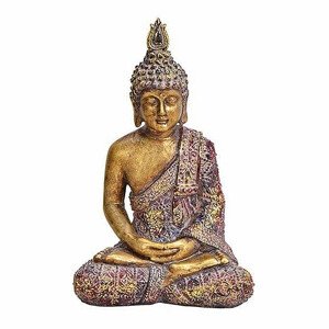 Buddha meditující thajská soška ve zlatofialovém hávu - výška cca 20 cm