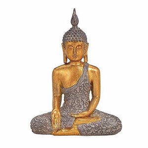 Buddha dotýkající se země thajská soška kolorovaná hnědozlatá 19 cm - 19 cm