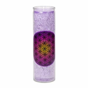 Vonná svíčka ve skle s vůní levandule, mandarinky a vanilky Květina života fialová - cca 800 g