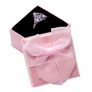 Papírová dárková krabička růžová s organzou na prsteny 5 x 5 cm - 5 x 5 x 3,1 cm