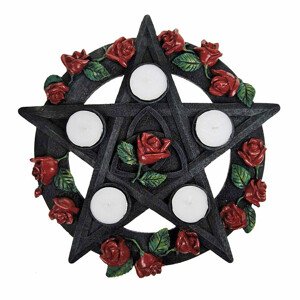 Svícen Pentagram s růžemi - cca 29,5 cm, 1,47 kg