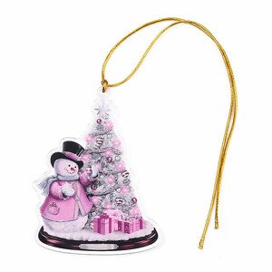 Vánoční ozdoba Stromeček se sněhulákem Růžový - 8 cm