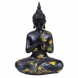 Buddha modlící se thajská soška starožitný vzhled černá barva - výška cca 22 cm