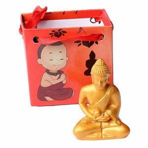 Buddha meditující zlatý v dárkové taštičce - cca 5 cm