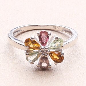 Prsten stříbrný Kytička s broušenými vícebarevnými turmalíny a zirkonem Ag 925 015216 MT - 52 mm (US 6), 2,7 g