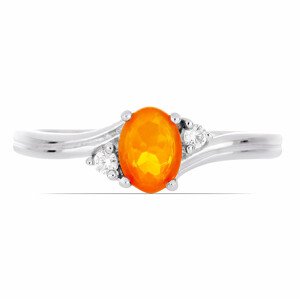 Prsten stříbrný s oranžovým opálem a zirkony Ag 925 026295 OROP - 60 mm (US 9), 2,4 g