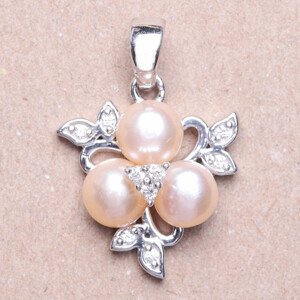 Přívěsek stříbrný s růžovými perlami a zirkony Ag 925 014563 PP - 1,5 cm, 3,3 g