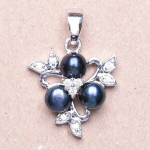 Přívěsek stříbrný s černými perlami a zirkony Ag 925 014563 BP - 1,5 cm, 3,0 g