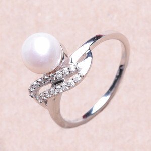 Prsten stříbrný s bílou perlou a zirkony Ag 925 017135 WP - 54 mm (US 7), 2,9 g