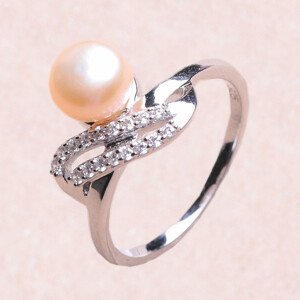 Prsten stříbrný s růžovou perlou a zirkony Ag 925 017135 PP - 56 mm (US 8), 3,0 g
