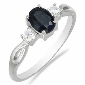 Prsten stříbrný s broušeným černým safírem a velkými zirkony Ag 925 012108 BLS - 52 mm (US 6), 2,1 g
