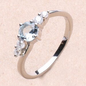 Prsten stříbrný s broušeným akvamarínem a zirkony Ag 925 011580 AQ - 60 mm (US 9), 2,0 g