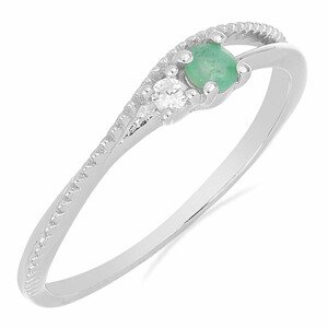 Prsten stříbrný s broušeným smaragdem a zirkonem Ag 925 031121 EM - 54 mm (US 7), 1,25 g