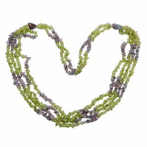 Olivín a labradorit náhrdelník sekaný čtyřřadý - cca 70 cm