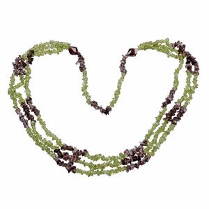 Olivín a záhněda náhrdelník sekaný čtyřřadý - cca 70 cm
