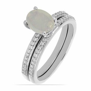 Sada stříbrných prstenů s etiopským opálem a zirkony Ag 925 046587 ETOP - 52 mm (US 6), 3,6 g
