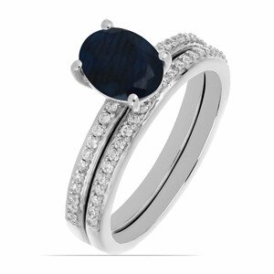Prsten stříbrný s modrým safírem a zirkony Ag 925 046587 SAF - 59 mm (US 9) 3,6 g