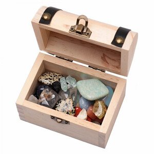Dřevěná truhlička s mixem kamenů - 6 x 9 cm