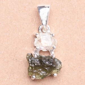 Vltavín a herkimer diamant přívěsek stříbro Ag 925 LOT1 - 1,5 cm, 2,1 g