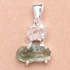 Vltavín a herkimer diamant přívěsek stříbro Ag 925 LOT6 - 1,5 cm, 2,3 g