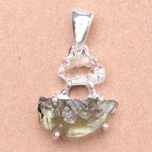 Vltavín a herkimer diamant přívěsek stříbro Ag 925 LOT7 - 1,5 cm, 2 g