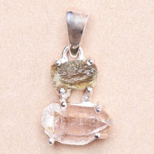 Vltavín a herkimer diamant přívěsek stříbro Ag 925 LOT13 - 1,4 cm, 2,4 g