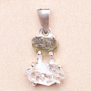 Vltavín a herkimer diamant přívěsek stříbro Ag 925 LOT18 - 1,4 cm, 2,3 g