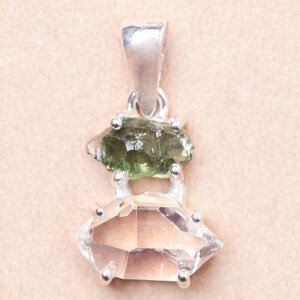 Vltavín a herkimer diamant přívěsek stříbro Ag 925 LOT20 - 1,5 cm, 2,7 g
