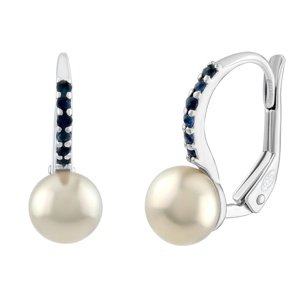 Stříbrné náušnice Rosalie s přírodní perlou a přírodními safíry