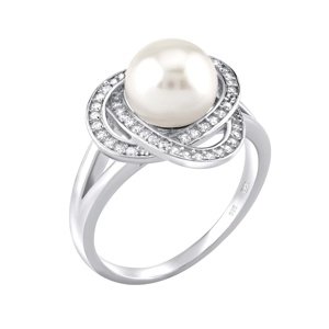 Stříbrný prsten LAGUNA s pravou přírodní bílou perlou velikost obvod 56 mm