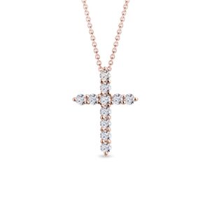 Diamantový kříž v růžovém zlatě KLENOTA