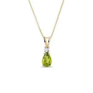 Zlatý náhrdelník s olivínem a briliantem KLENOTA
