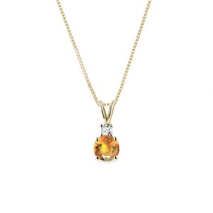 Citrínový náhrdelník ze žlutého 14k zlata s diamantem KLENOTA