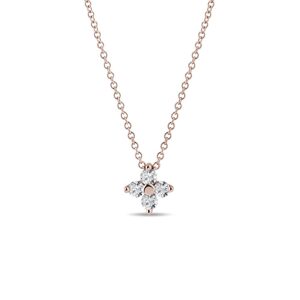 Diamantový náhrdelník čtyřlístek z růžového 14k zlata KLENOTA