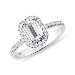 Zásnubní prsten s diamantem emerald v bílém zlatě KLENOTA