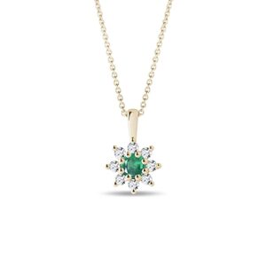 Zlatý náhrdelník s kytičkou ze smaragdu a diamantů KLENOTA