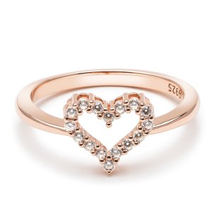 Emporial Royal Fashion prsten Třpytivé srdce Rose Gold 14k růžové zlato R14 Velikost: 4 (EU: 47-48)